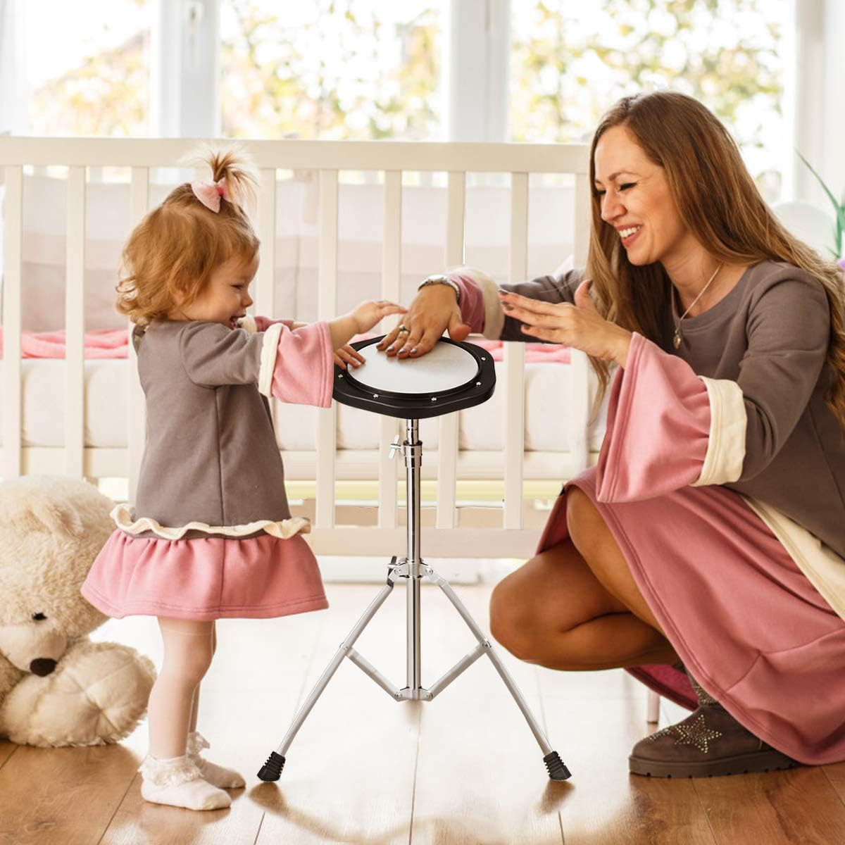 Giantex Percussion Glockenspiel Bell Kit 30 Notes, with Electroplated Adjustable Height Frame, Music Stand, an 8 Practice Pad, and a Pair of Bell Mallets & Wooden Drumsticks, Carrying Bag