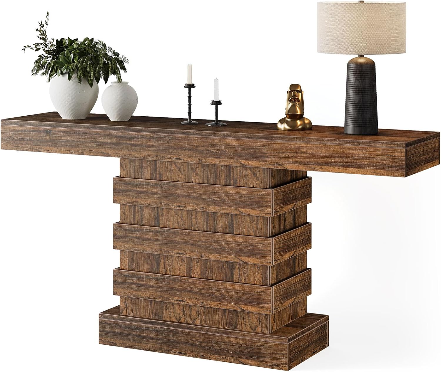 Tribesigns 63-Inch Long Console Table, Unique Farmhouse Narrow Entryway Table, Wooden Entrance Hallway Foyer Accent Table, Sofa Table for Living Room, Rustic Brown