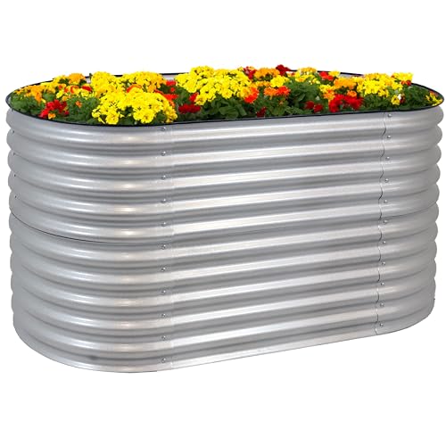 Sunnydaze 62.5-Inch Oval Raised Garden Bed - Stackable Steel Vegetable Flower Bed Planter Kit with Rubber Edge Trim - Brown
