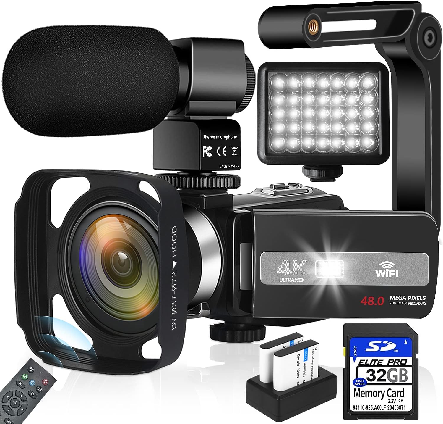 WIKICO Video Camera, 4K Camcorder 48MP 18X Digital Zoom Autofocus Camera for YouTube, WiFi IR Night Vision 3.0 Touch Screen Vlog Camera, with External Microphone, Lens Hood, Stabilizer, Fill Light