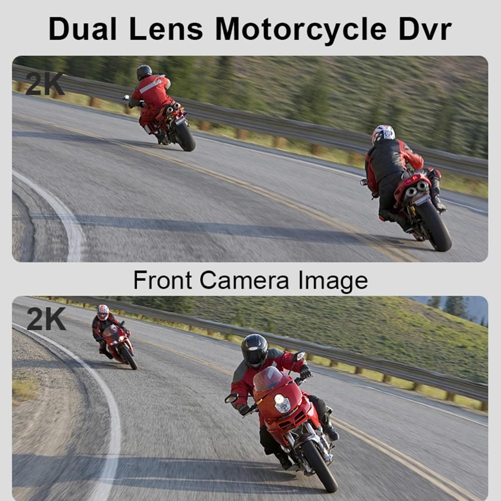 Motorcycle 2k Camera Motorcycle Dash Cam with Front & Rear 2K Camera Video Recorder Dashcam 1440P Motorcycle Helmet Camera with Wireless Controller WiFi Motor Bike DVR Dash Cam Night Vision