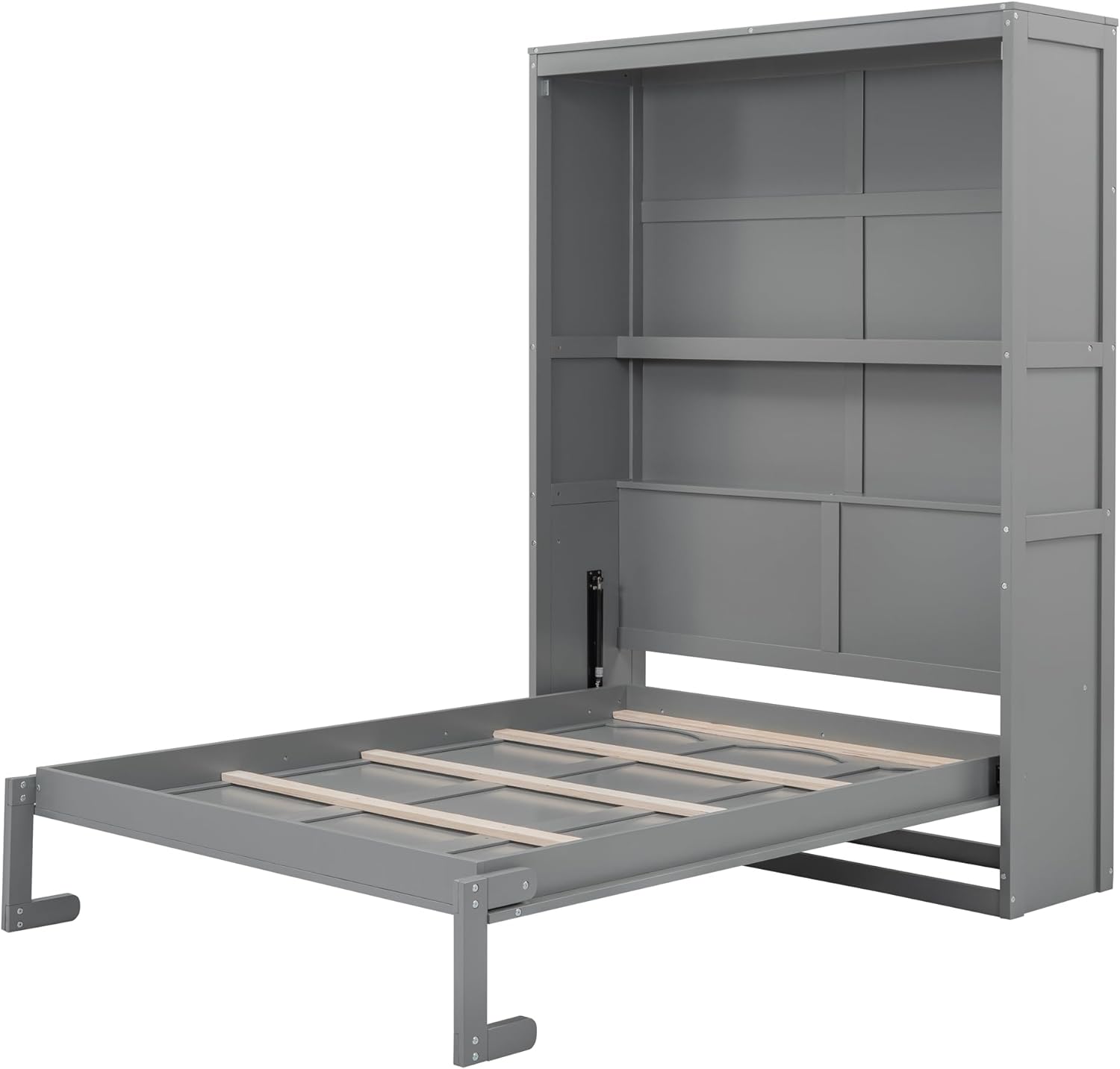 Bellemave Murphy Bed Full Size, Cabinet Bed Frame with Storage Shelves, Modern Wood Foldable Wall Bed for Home Office Studio, Gray