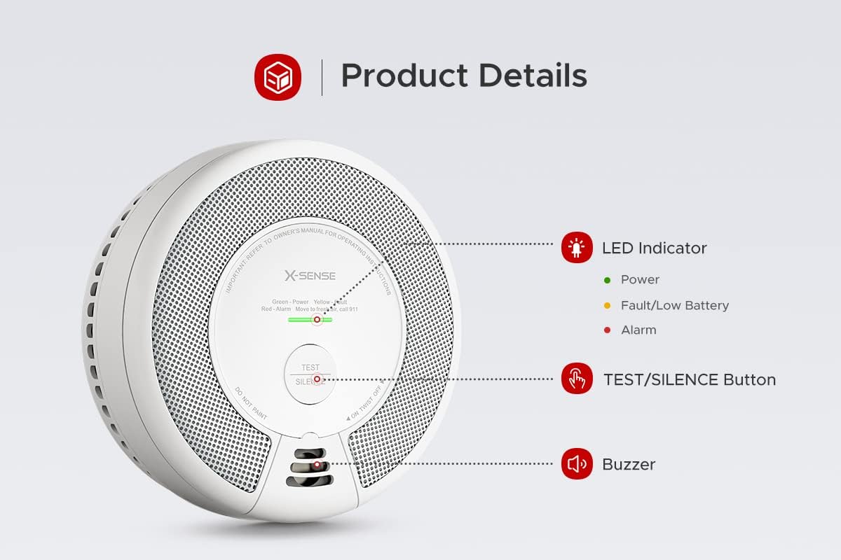 X-Sense Wireless Interconnected Combination Smoke and Carbon Monoxide Detector, 10-Year Battery Powered Fire and CO Alarm, SC06-W, Pack of 6