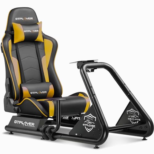 GTPLAYER Racing Simulator Cockpit with Seat and Bluetooth Speakers, Racing Style Reclining Seat and Ultra-Sturdy Alloy Steel Frame, A/B Box (Blue)