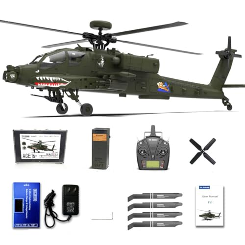 Aetheria RC Helicopter F11 AH64 Airplane, 2.4G 6CH Remote Control Aircraft, Dual Brushless Motor, 6G/3D Stunt Copter Model for Adults-1:32 Scale (RTF Version)