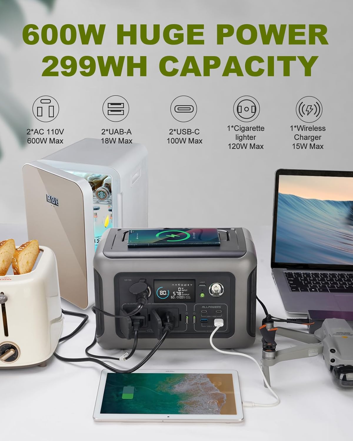 ALLPOWERS R600 600W Portable Power Station with 200W Solar Panel included, 299Wh LiFePO4 Solar Generator with 200W Solar Charger, MPPT Solar Power, UPS Battery Backup for Camping RVs Home