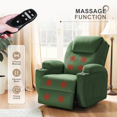 Flamaker Power Lift Recliner Chair PU Leather with Massage for Elderly Ergonomic Lounge Chair Classic Single Sofa with 2 Cup Holders Side Pockets Home Theater Seat (Leather, Light Black)