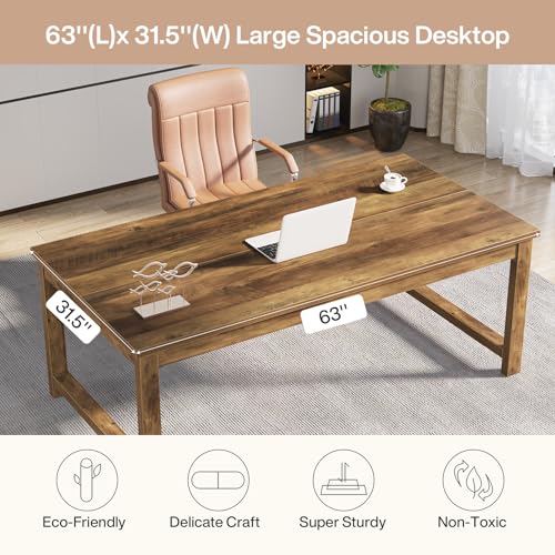 Tribesigns Modern Computer Desk, 63 x 31.5 inch Large Executive Office Desk Computer Table Study Writing Desk Workstation for Home Office, Spliced Desktop, White