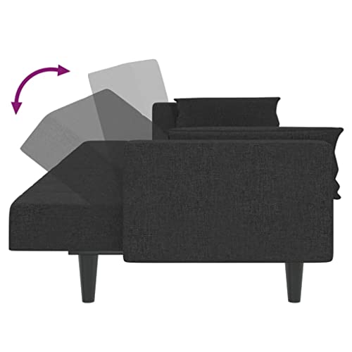 2-Seater Sofa Bed with Two Pillows Black Fabric,Convertible Sleeper Sofa Bed with Comfortable Fabric Upholstery, for Living Rooms and Guest Rooms Sofas & Couches for Living Room