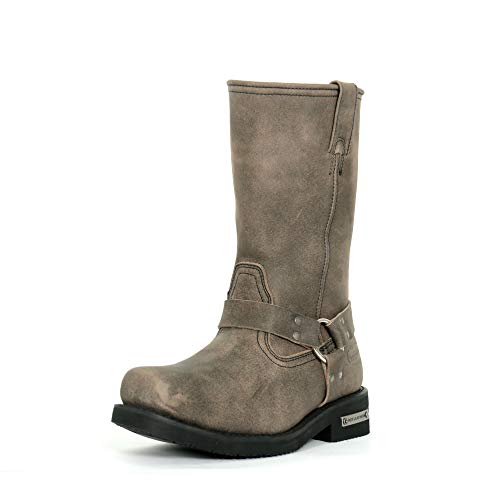 Hot Leathers BTM1003 Men's Stone Wash Brown 11-inch Tall Harness Leather Boots - 8