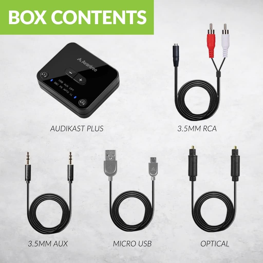 Avantree Audikast Plus Bluetooth 5.0 Transmitter for TV with Volume Control, aptX Low Latency Audio Adapter for 2 Headphones (Optical, AUX, RCA, USB), Class 1 Long Range 100ft - No Receiver Mode Pack of 2