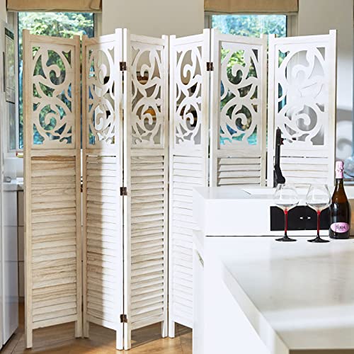 Room Divider Wood Carved Wall Divider Indoor Folding Portable Partition Screen for Home Office Garden Terrace - 6 Panel, 67 * 90inch (Dark Brown)