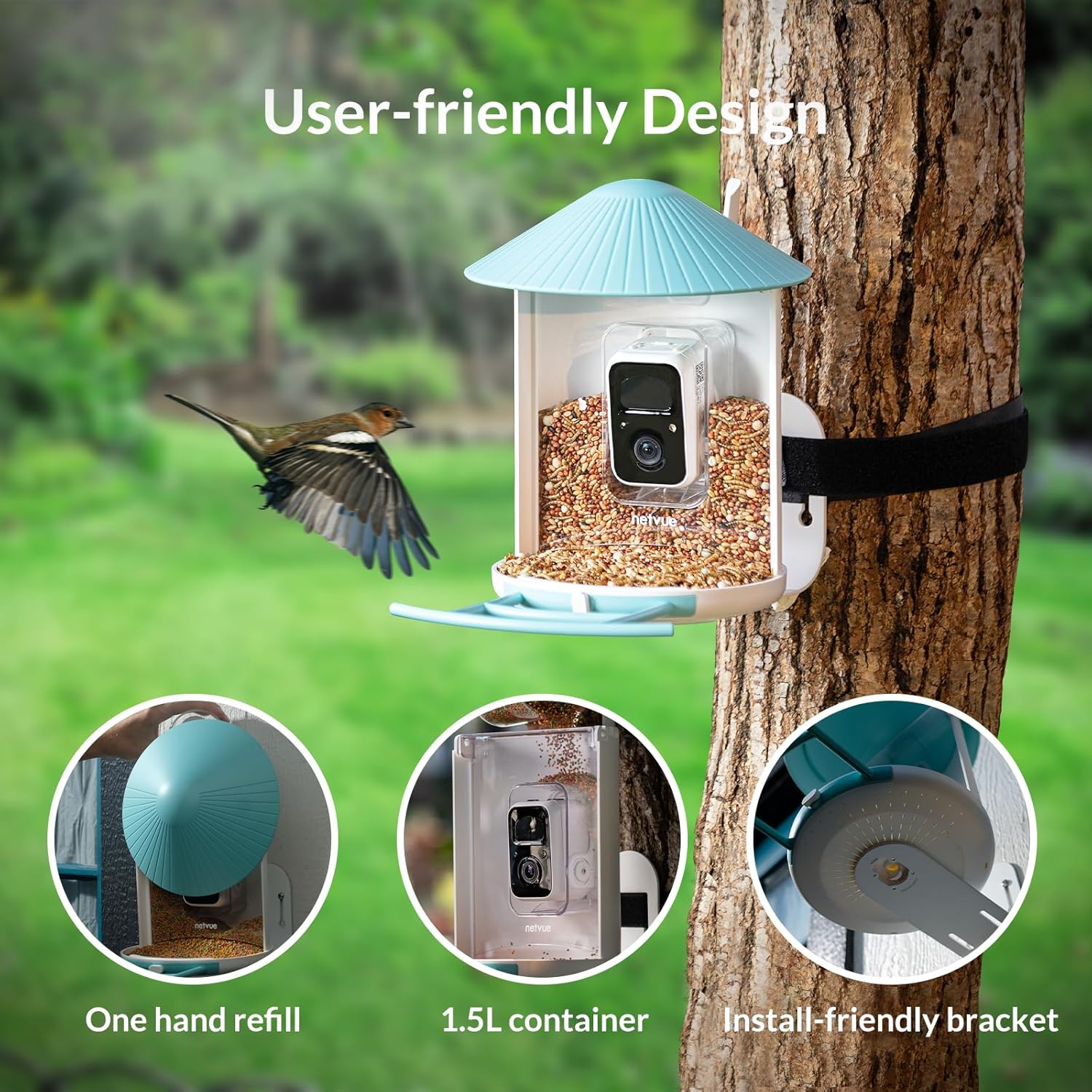NETVUE Smart Bird Feeder with Camera, Auto Capture Bird Video & Notify, Battery Powered Wireless Outdoor Bird Watching Camera, Ideal Gift for Bird Lover