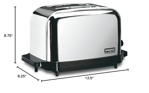 Waring Commercial WCT702 2-Slice Commercial Light Duty Pop-Up Toaster, 120V, 5-15 Phase Plug, Silver, 2-Compartment