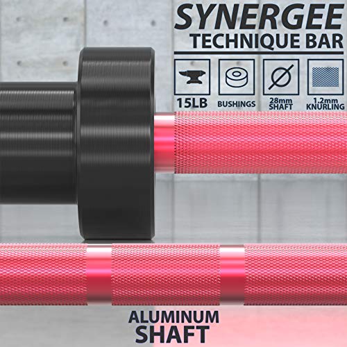 Synergee 15lb Technique Barbell Aluminum Bar for Form & Technique Training for Power & Olympic Lifting.