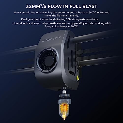 Creality K1 3D Printer 600mm/s Printing Speed 32mm³/s Max Flow Hotend 300°C High-Temperature Nozzle Direct Extruder Auto Leveling Self-Test with One Tap Solve Ringing with G-Sensor 220 * 220 * 250mm