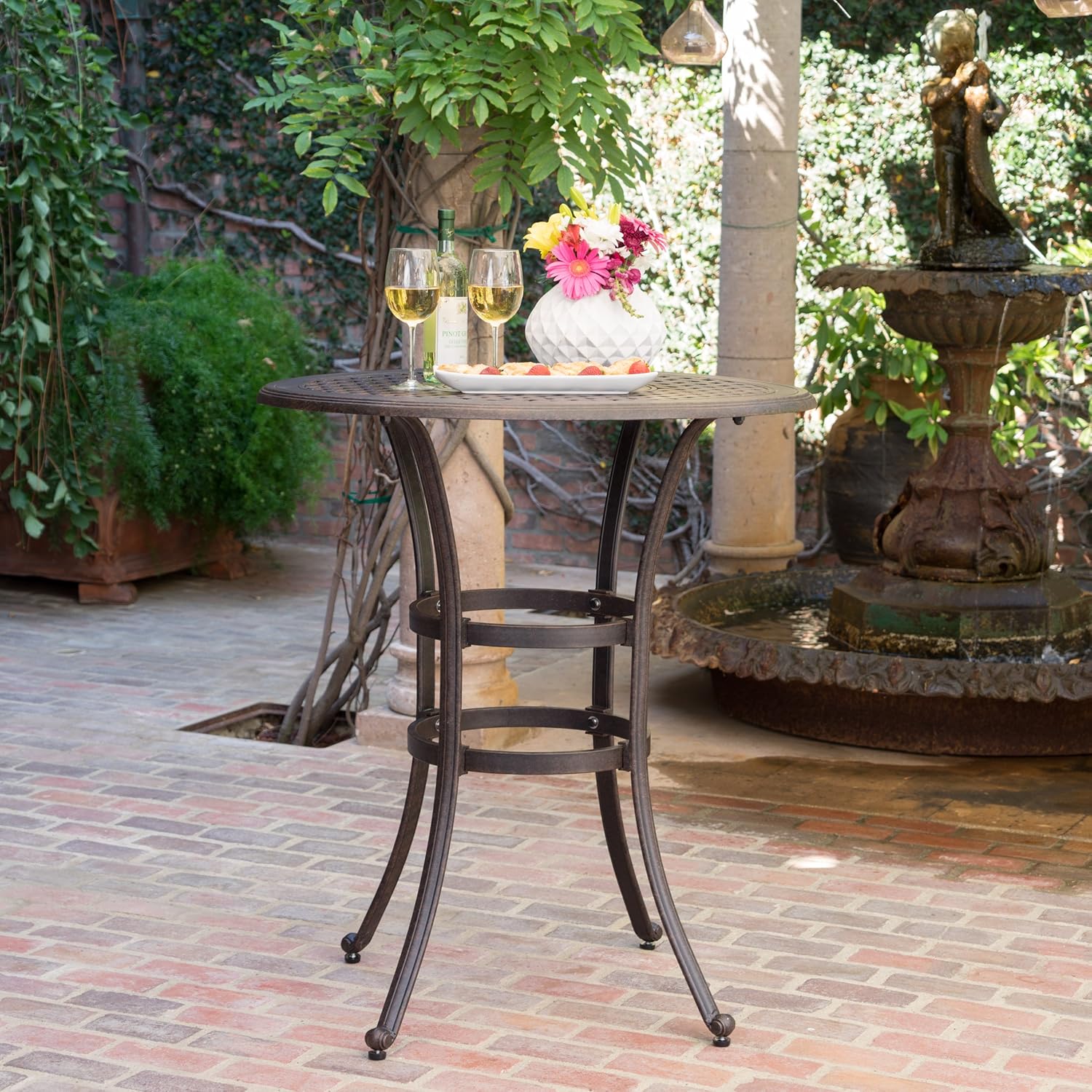 Christopher Knight Home Alfresco Outdoor 37 Cast Aluminum Round Bar Table, Bronze
