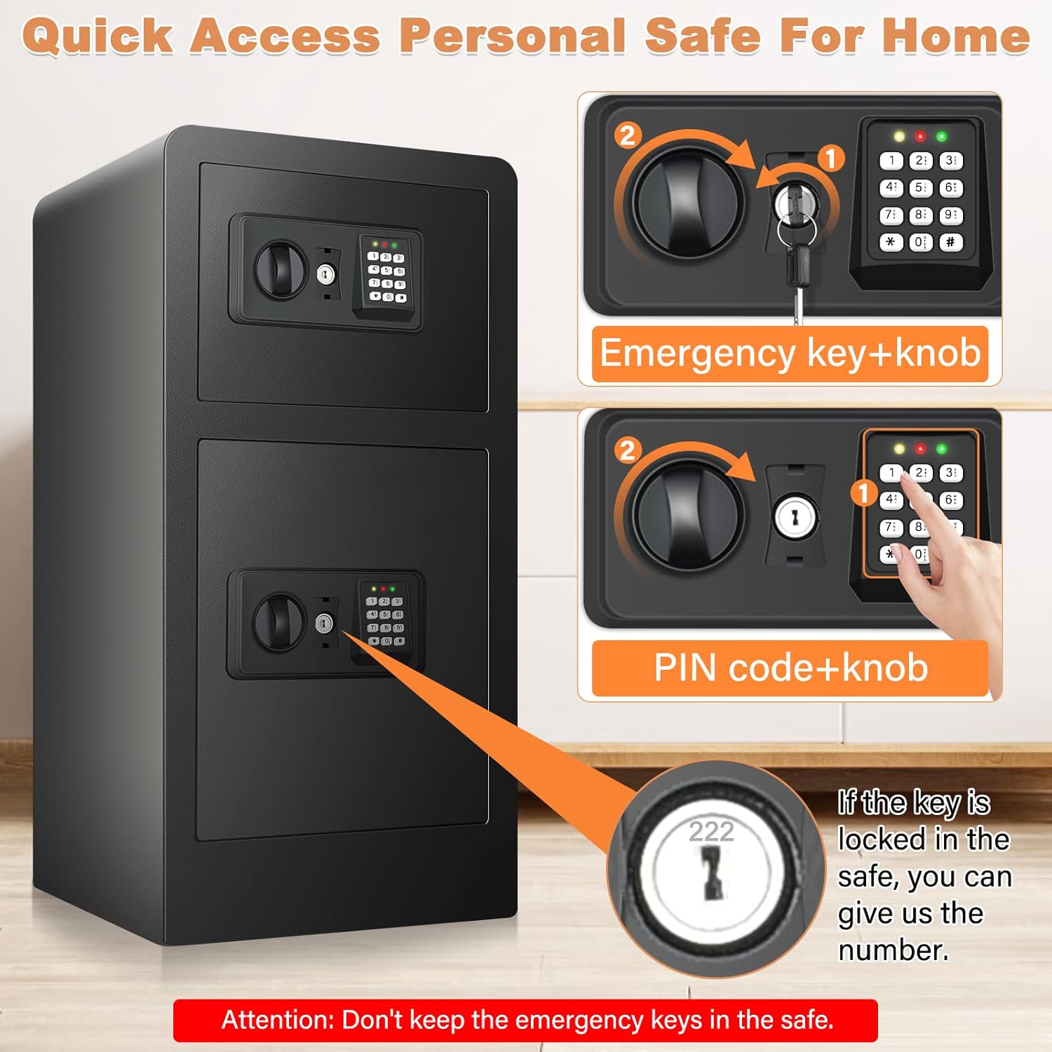 3.6 Cubic Extra Large Fireproof Safe Box with Double Safe, 83 LB Heavy Duty Security Home Safe with Inner Cabinet Box, Anti-Theft Combination Lock Box for Money Jewelry Documents Valuables