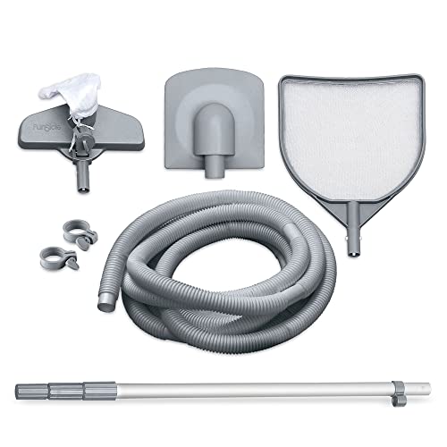 Funsicle 14' x 42" Oasis Designer Round Frame Above Ground Outdoor Swimming Pool Set with SkimmerPlus Filter Pump, Ladder, and Pool Cover, Gray
