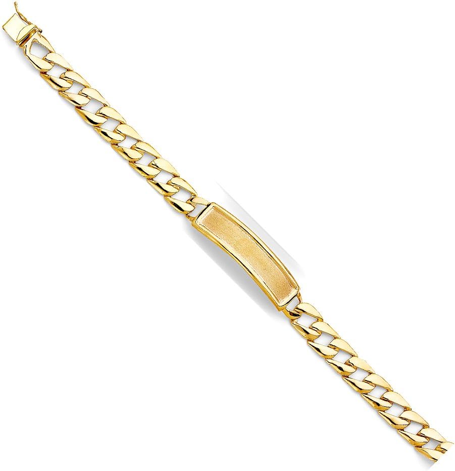 14k Yellow Gold Polished Mens Stamp Cuban Link ID Bracelet - 8"