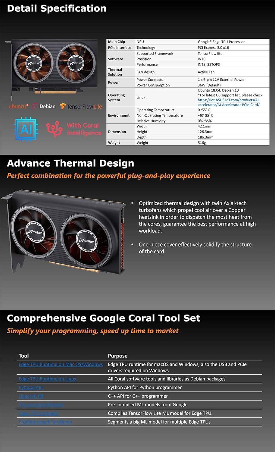 PCIe Gen3 AI Accelerator PCIe Card Based on Google Coral Edge TPU for Edge AI Inference(CRL-G18U-P3DF)