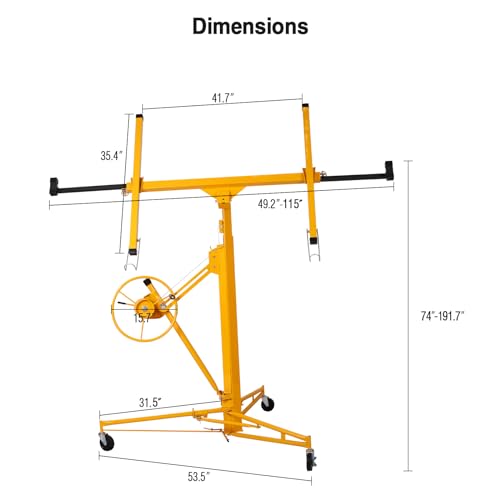 11FT Drywall Lift Panel Hoist Dry Wall Rolling Panel, Drywall Lift 150LBS Heavy Duty Lifter for Sheetrock, Construction Tools with Adjustable Telescopic Arm & 3 Lockable Wheels (Vintage Red)