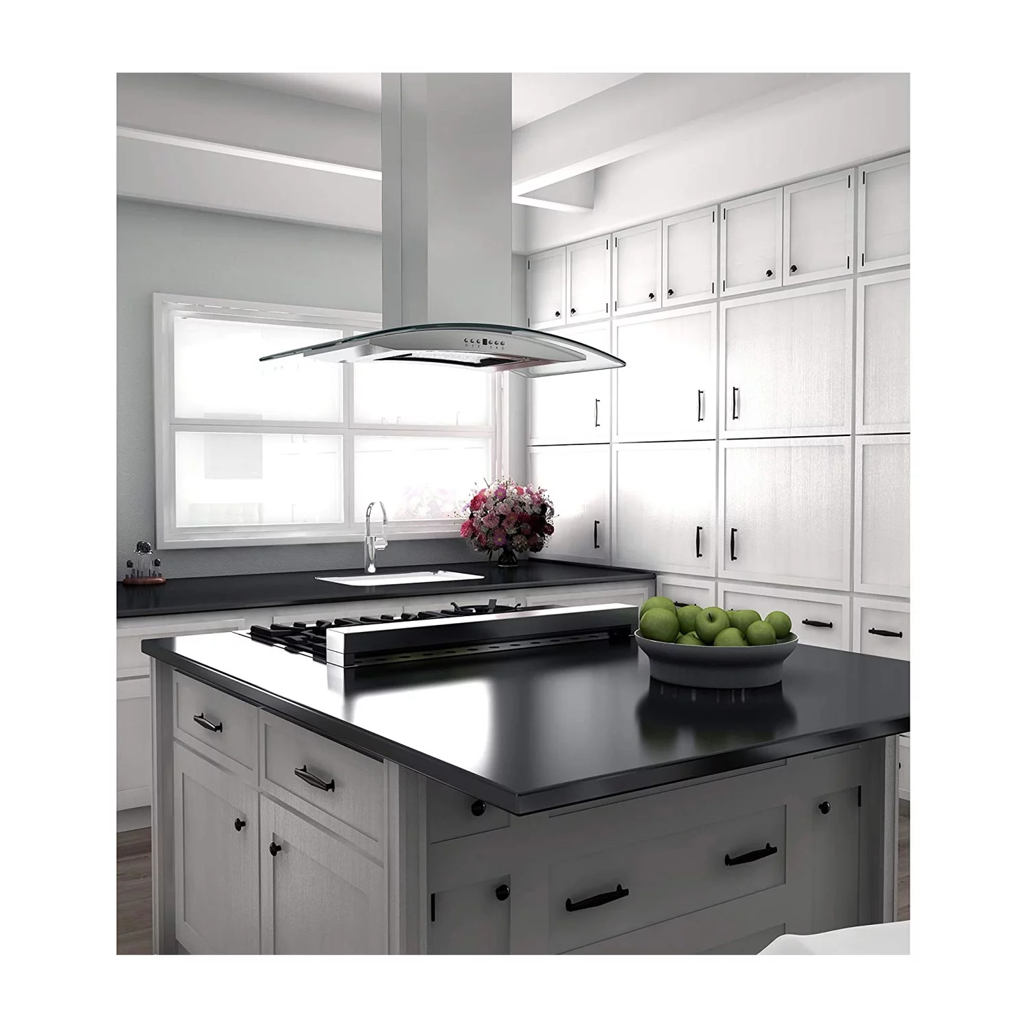 ZLINE 36" Island Ceiling Mount Range Hood w/ LED Lights, Stainless Steel & Glass