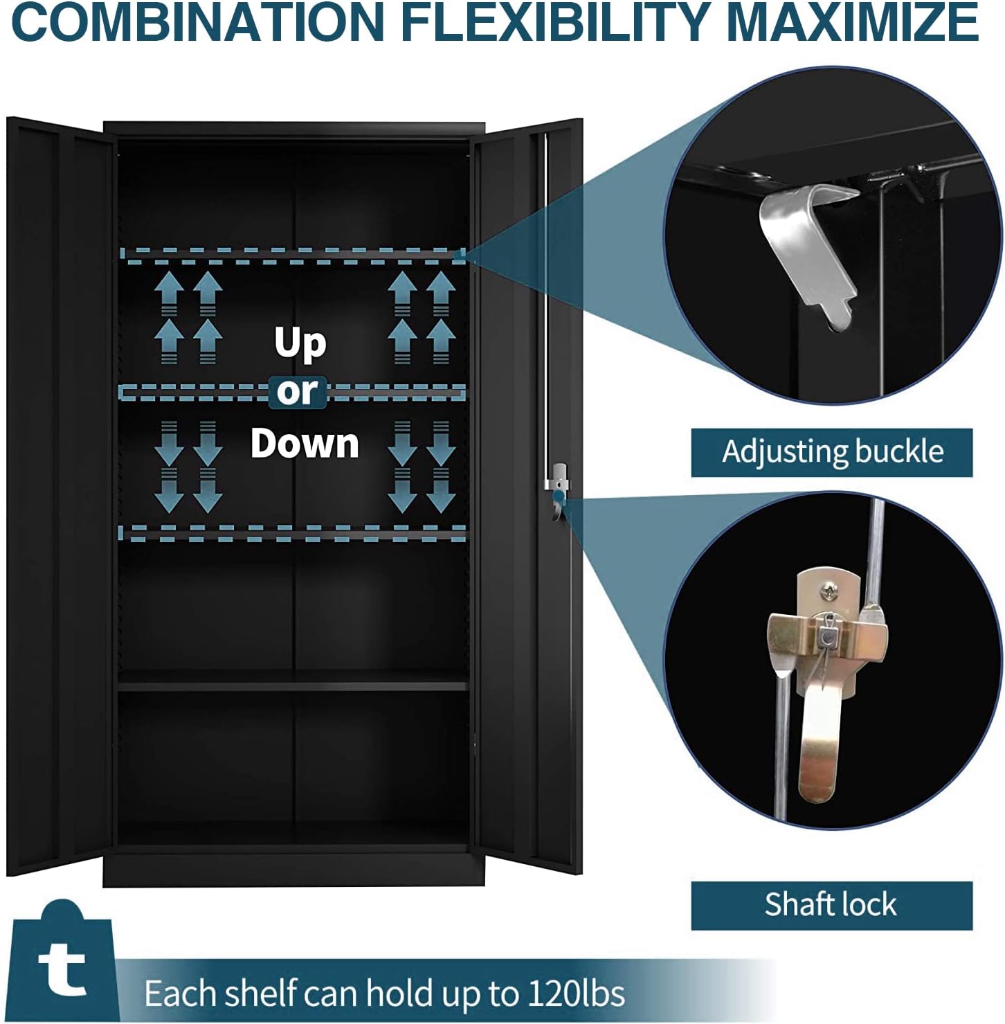 72'' Metal Storage Cabinet,Large Space Lockable Steel Storage Cabinet with 4 Adjustable Shelves,Home Garage Office,Assembly Required