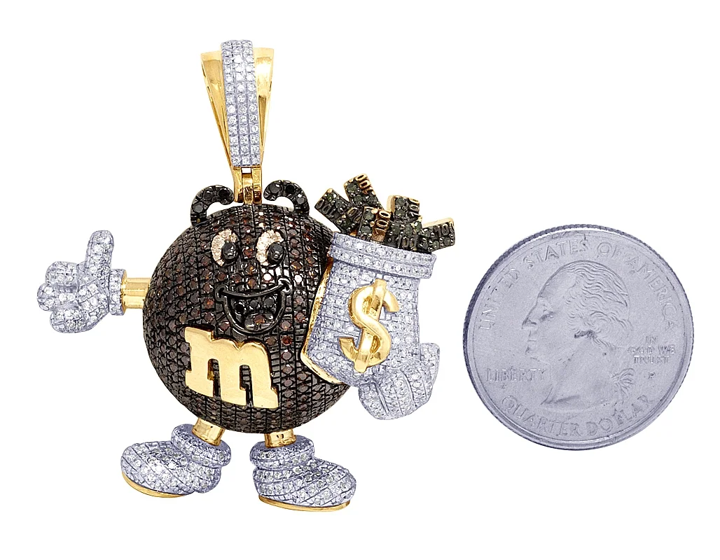 Mens Real Red Diamond Money Bag Dollar Pendant 10K Yellow Gold 2" 3.75CT