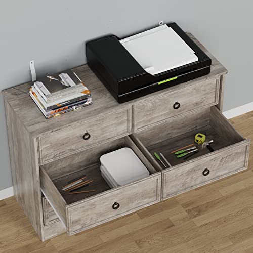 Modern 6 Drawer Dresser with Strip Lights, Dressers for Bedroom, Chest of Drawers Closet Organizers and Storage Clothes - Easy Pulls Handle, Textured Borders Living Room, Hallway, Gray