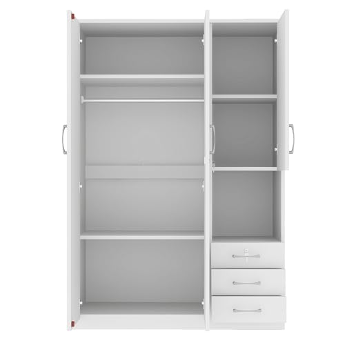 LZ LEISURE ZONE Wardrobe Closet Storage Cabinet with Lockable Doors, Large Wooden Armoire Wardrobe Closet with 3 Drawers, Hanging Rod and Shelves, Bedroom Armoires Wardrobe Clothes Organizer, White