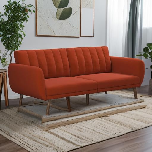 Novogratz 2275429N Brittany Sofa, Light Grey Linen Sectional Futon, Gray