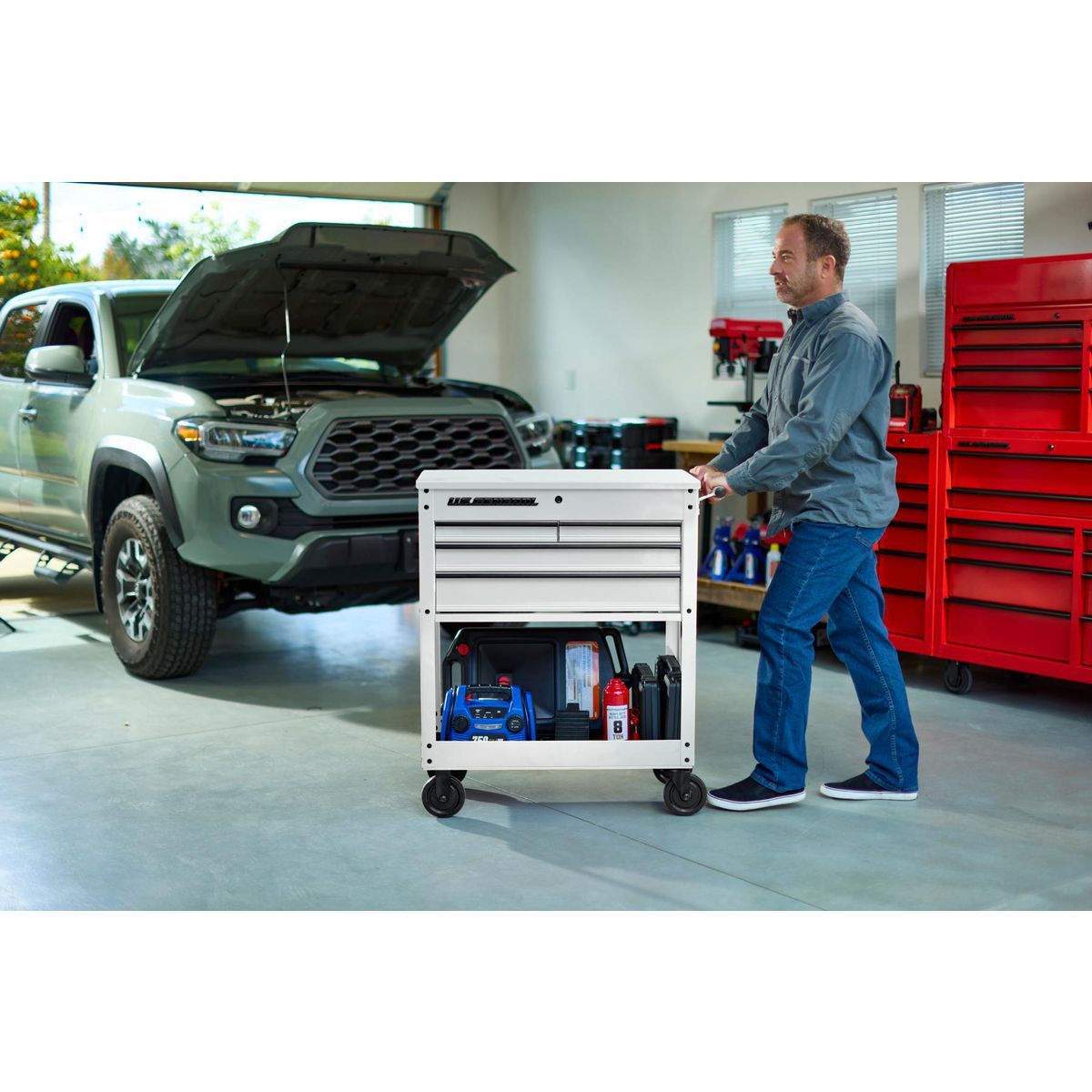 U.S. GENERAL 30 in., 4-Drawer Tech Cart, Red