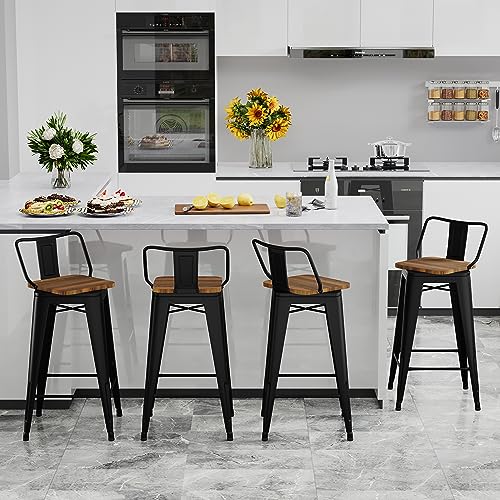 Andeworld 30 Inch Swivel Bar Stools Set of 4 Counter Height Stools Industrial Metal Barstools (30 inch, Distressed White)