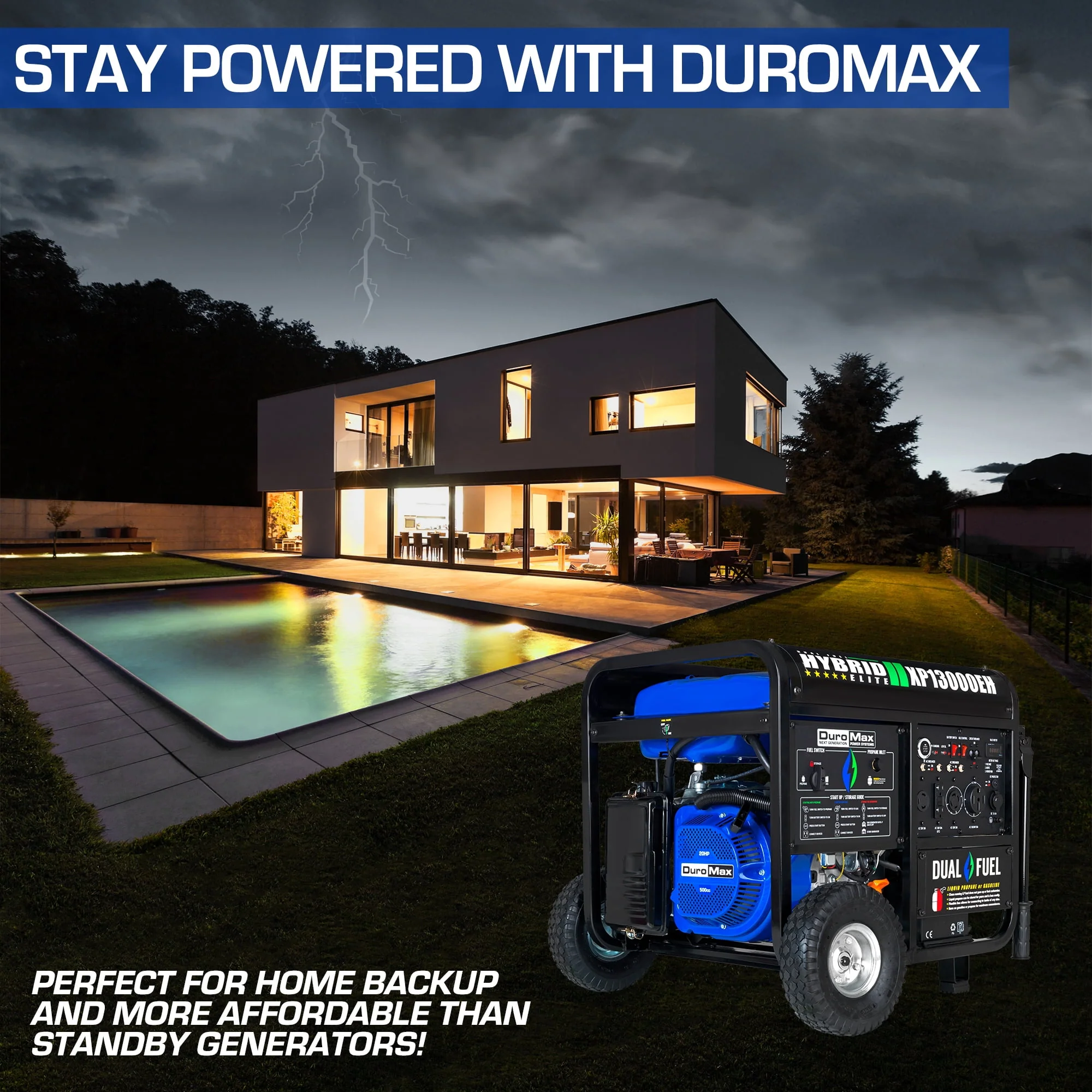 DuroMax XP13000EH 13,000-Watt 500cc Portable Hybrid Gas Propane Generator