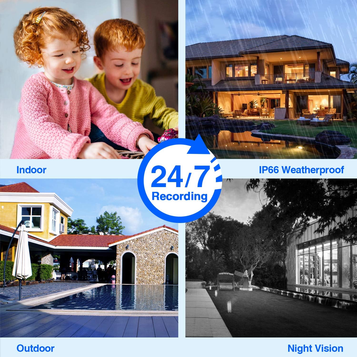 [8CH,Expandable] All in one with 10.1 Monitor Wireless Security Camera System, Cromorc Home Business CCTV Surveillance 8CH 1080P NVR, 4pcs 2MP 1080P Outdoor Indoor Night Vision Camera, 1TB Hard Drive