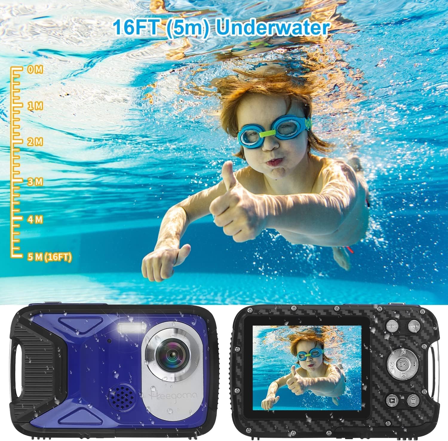 Waterproof Digital Camera 1080P 21MP HD Underwater Kids Camera with 2.8 LCD Screen 8X Digital Zoom Rechargeable Point and Shoot Camera Compact Portable Digital Camera for Kids Students,Teens