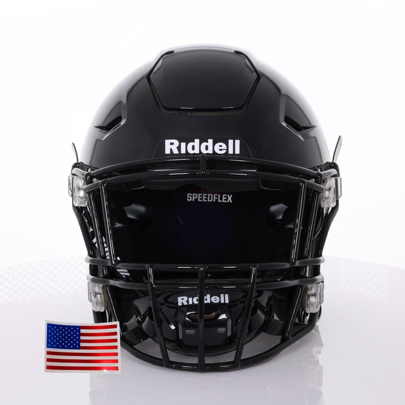 Green Gridiron - Riddell SpeedFlex Adult w/Black SF-2EG-II Facemask + Chrome US Helmet Flag Decal