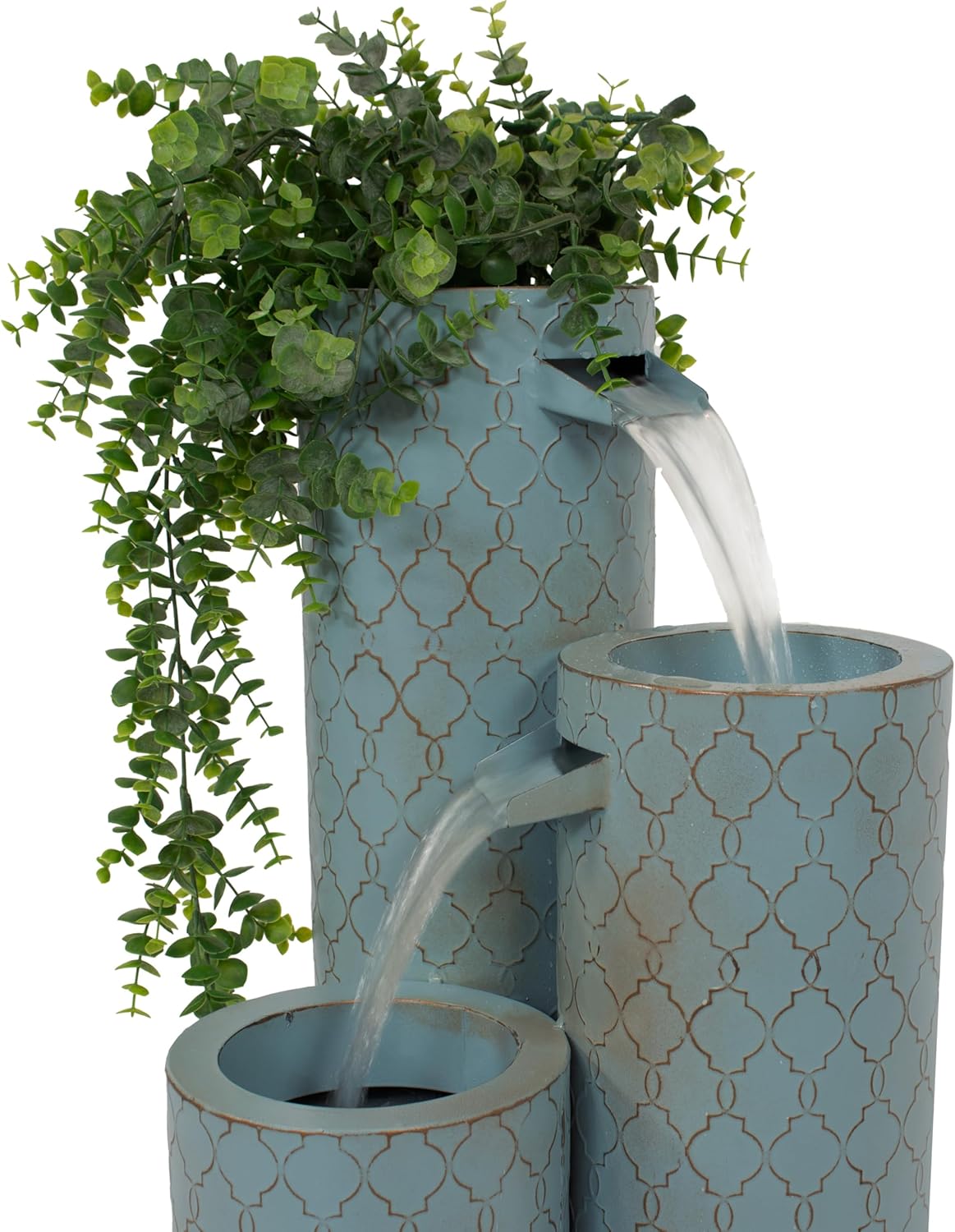 Sunnydaze Moroccan Trellis 3-Column Modern Outdoor Water Fountain - Zinc Cascading Outdoor Fountain - 27.5-Inch