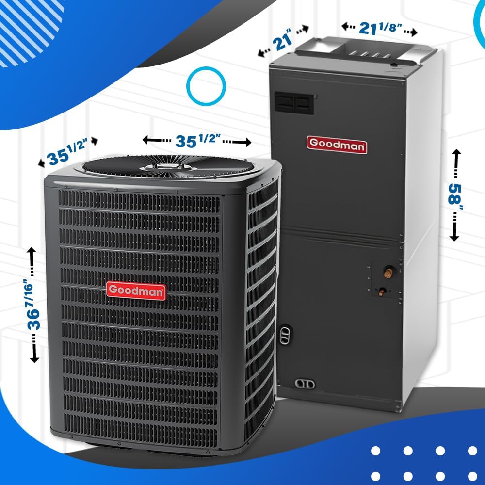 Goodman 15.2 SEER2 4 Ton 10kW Heat Pump Split System | Downflow, Upflow, or Horizontal Air Electric Handler with Thermostat and 30' Install Kit | Backup Heat Kit, Single Stage Condenser