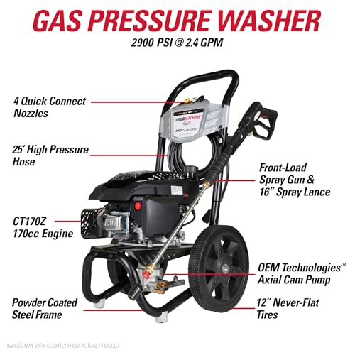 Simpson Cleaning 3400 PSI Gas Pressure Washer, 2.5 GPM Power Washer for Residential Use, CRX Engine, 25-Foot MorFlex Hose, Clean Machine, 49-State (CM61083)