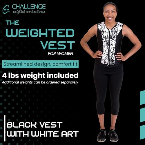 Challenge Weighted Workoutwear Weighted Vest for Women - 4 lb Body Weight Vest with Flexible Thin Weights - Removable Weights for Walking, Running, Cardio, Strength Training, Weight Loss