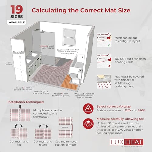 150 Sqft Mat Kit, 120v Electric Radiant Floor Heating System for Under Tile, Stone and Laminate. Includes Alarm, Heated Floor Mat, UDG4 OJ Microline Programmable Thermostat w/GFCI & Sensor