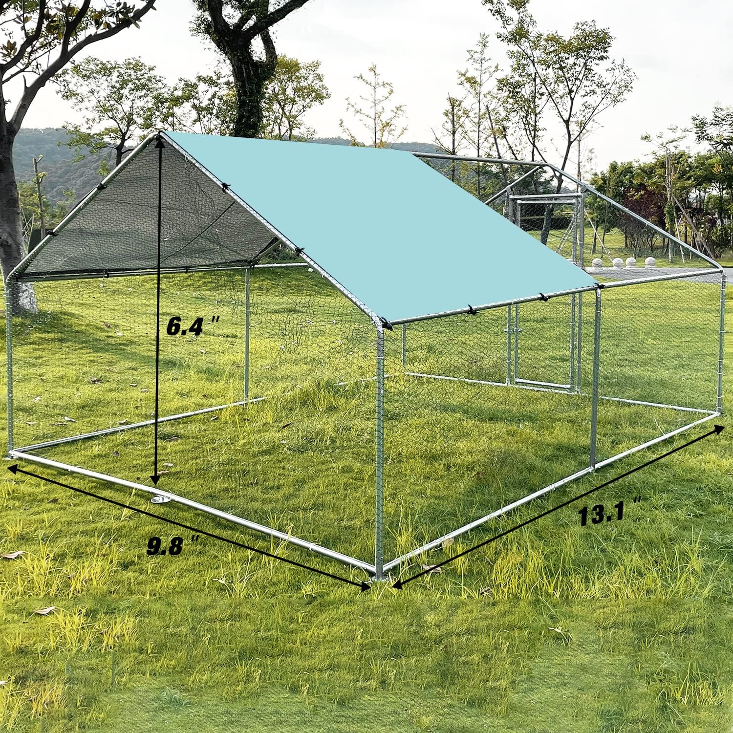 Large Metal Chicken Coop Walk-in Poultry Cage Chicken Run Duck House Chicken Pen with Waterproof and Anti-Ultraviolet Cover for Outdoor Yard Farm(9.8' L x 13.1' W x 6.4' H)