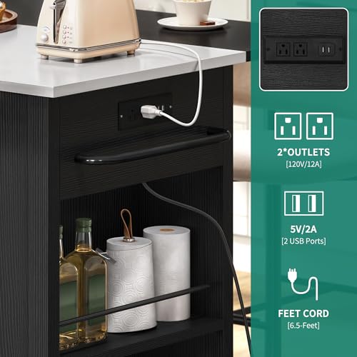 YITAHOME Kitchen Island with Stainless Steel Top & Drop Leaf, 47 Inch Kitchen Island on Wheels with Power Outlet, Rolling Portable Mobile Kitchen Cart w Storage Drawer Cabinet Counter Metal Top, White