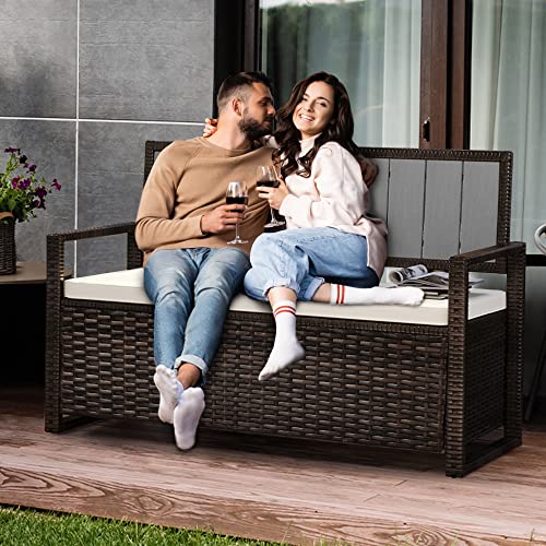 YITAHOME 230 Gal Outdoor Storage Box, XXL All-Weather Wicker Deck Box for Patio Furniture, Cushions, Pool Accessories and Garden Tools - Black