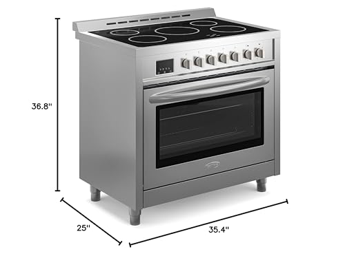 KoolMore 36 Inch All-Electric Range Oven with Ceramic Cooktop Burners, Stainless Steel Kitchen Stove with Large Capacity Convection Cooking, 4.3 cu. ft. (KM-FR36EE-SS)