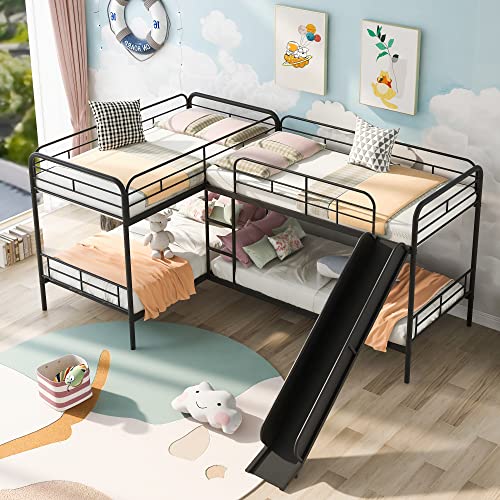 Triple Bunk Metal Beds,Can Be Separated into 3 Twin Beds with Headboards,Twin Over Twin/Twin Bunk Bed-Black