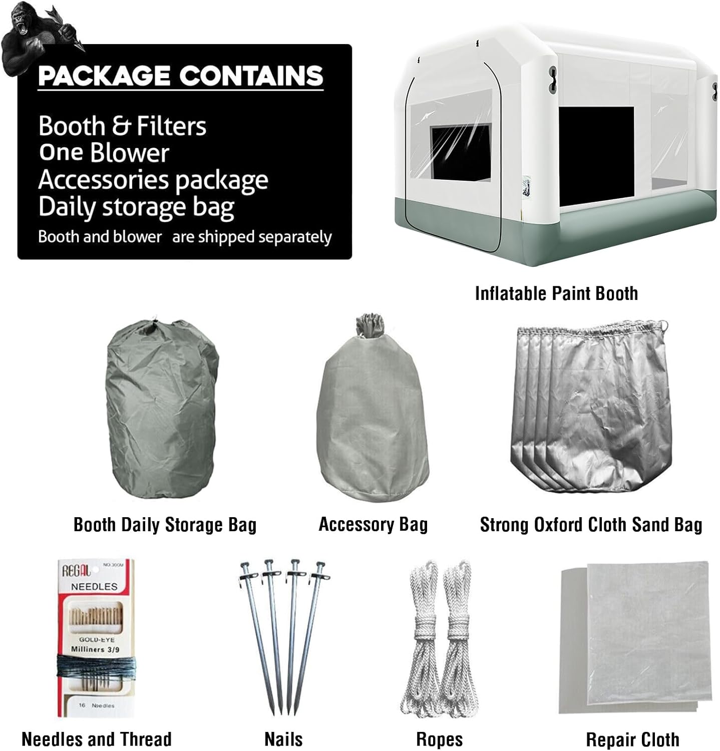 Portable Inflatable Paint Booth 13x10x8Ft with 550W Blower Inflatable Spray Booth Upgrade Air Filter System Environment Friendly, Blow Up Spray Painting Tent for Car Parts