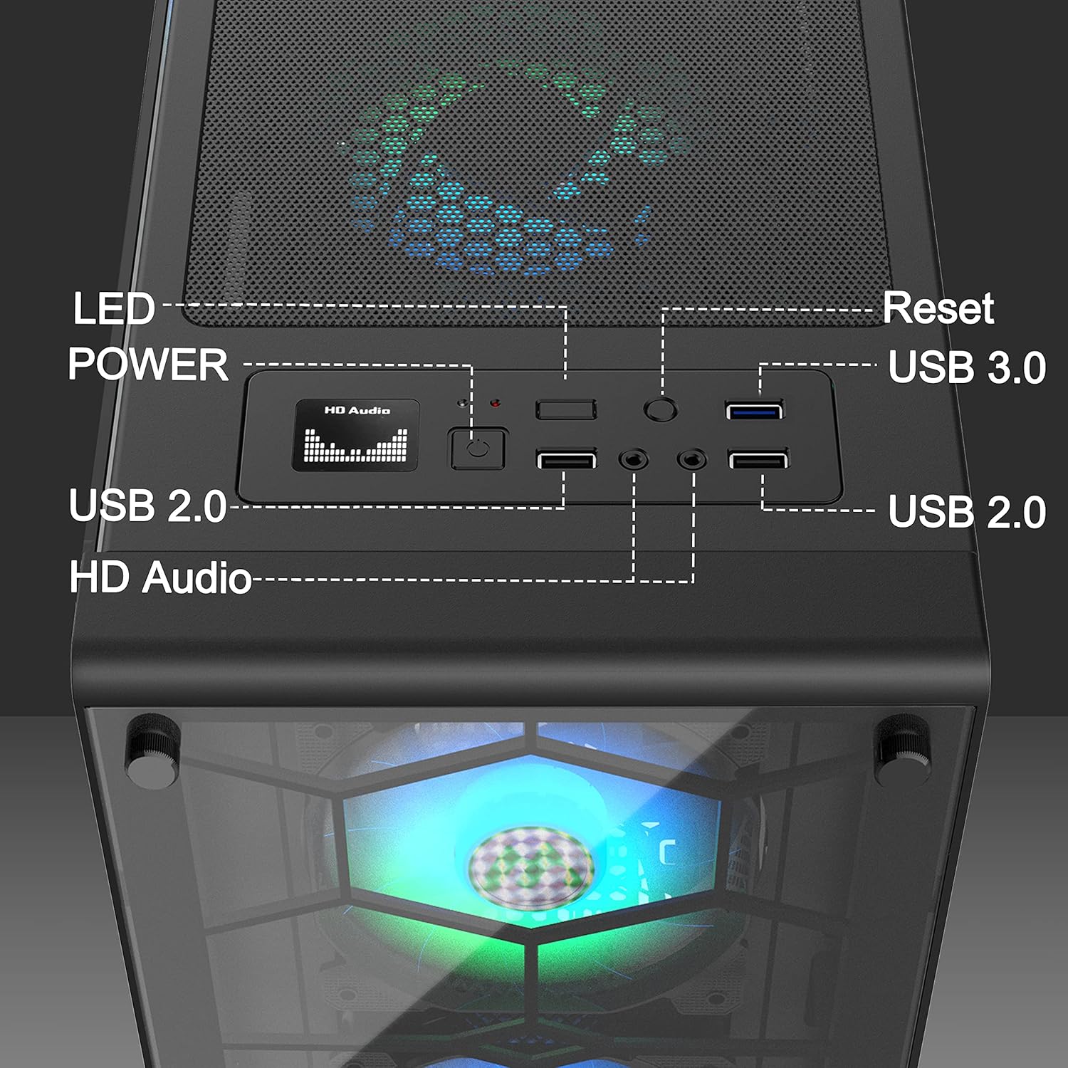MUSETEX 6pcs ARGB Fans Pre-Installed, USB 3.0 Tempered Glass ATX Mid-Tower Chassis Gaming PC Case Cable Management/Airflow Gaming Style ATX/Micro ATX/ITX Computer Case 2021 Released (Black,G06N6)
